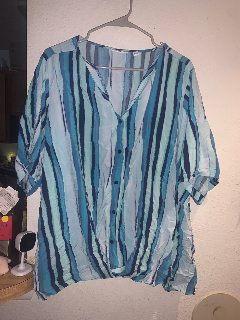 Striped Light Blue Button-Front Blouse